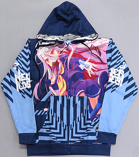 White Full Graphic raised back Zipper Hoodie Blue L Size 