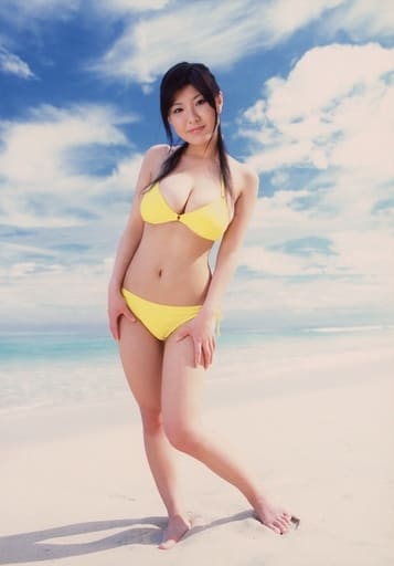 Official photo (female) / Gravure idol Hanai Misato / Whole Body / Costume  Swimwear / Yellow / Left Knee Bending / Beach / DVD 「 Shake! Shake! 」  Special Official photo | Goods / Accessories | Suruga-ya.com