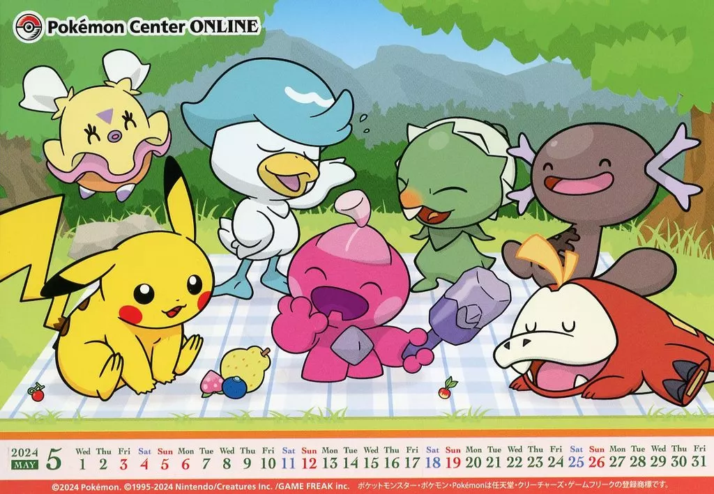 カレンダー 集合(ポケモン6匹/ピクニック) 2024年5月 月替わり