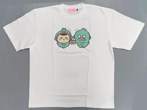ちいかわ×サンリオコラボTシャツ　栗まんじゅう ハンギョドン 衣類 くりまんじゅう＆ハンギョドン ビックTシャツ ホワイト L
