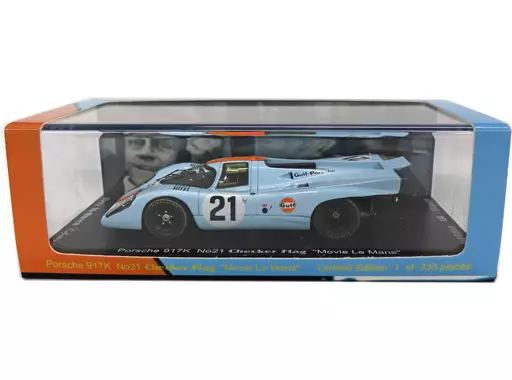 ミニカー　1/43 Porsche 917K Checker Flag ”Movie Le Mans” Gulf #21(ライトブルー×オレンジ) シリーズNo.3 Minicar 1/43 Porsche 917K Checker Flag 