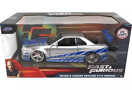 日産 スカイライン GT-R BNR34 1/18 シルバー ワイルドスピード Jada ワイルドスピード FAST & FURIOUS 「 Brian's Nissan