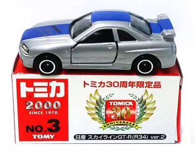 Minicar 1/61 Nissan Skyline GT-R R34 ver. 2 (Silver x Blue / Red Box) 「  Tomica No. 3 」 30 th Anniversary Limited Edition | Toy Hobby | Suruga-ya.com