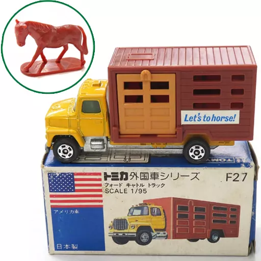 ミニカー　[破損品] 1/95 フォード キャトル トラック(ブラウン×イエロー/青箱/日本製) 「トミカ 外国車シリーズ F27」 ミニカー [破損品] 1/95 フォード キャトル トラック(ブラウン
