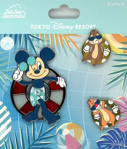 ディズニーピンズ Badge Pins Mickey & Chip & Dale SUISUI SUMMER Pin Badge