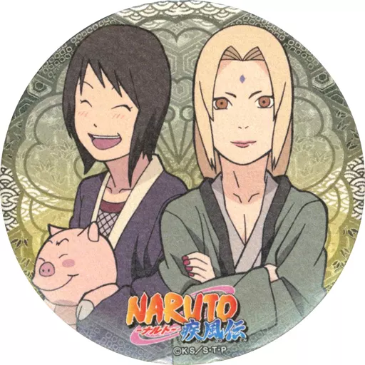 NARUTO 文教堂 アニメガ限定　和紙缶バッジ　綱手とシズネ NARUTO-ナルト- 疾風伝 - 描き下ろしイラスト 忍者大決戦ver