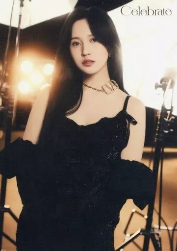Mina (TWICE) / vertical, black costume, background studio