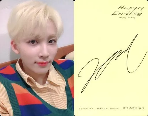 コレクションカード(男性)/CD「JAPAN　1ST　SINGLE『Happy　Ending』」(CARAT盤)封入特典フォトカ　SEVENTEEN/JEONGHAN(ジョンハン)/印刷メッセージ入り・背景白/CD「JAPAN 1ST SINGLE『Happy Ending』」(CARAT盤)封入特典フォトカードE 中古】コレクションカード(男性)/CD｢JAPAN 1ST SINGLE『Happy