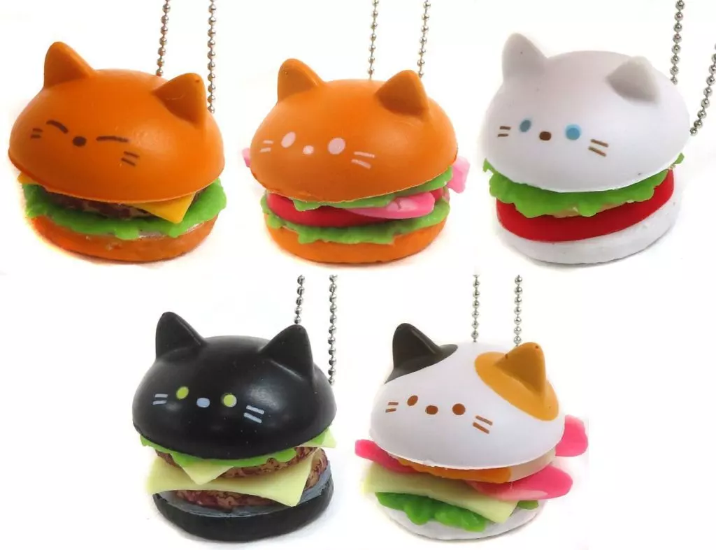 キーホルダー 全5種セット 「ふわふわにゃんこハンバーガー