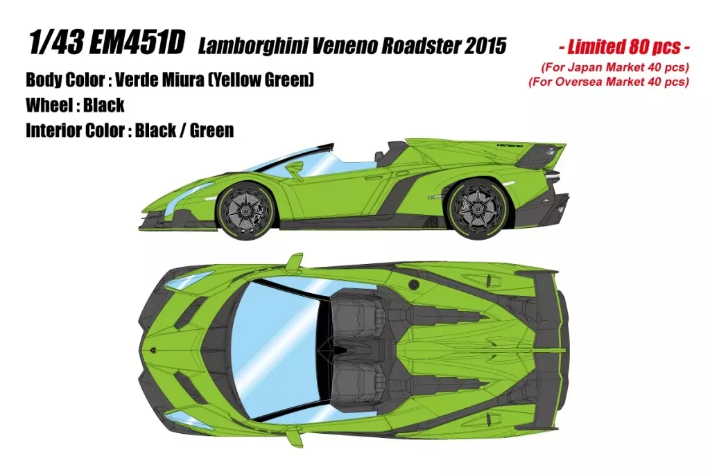ミニカー　1/43 Lamborghini Veneno Roadster 2015(ヴェルデミウラ) [EM451D] EIDOLON 1/43 Lamborghini Veneno Roadster 2015 Verde Miura