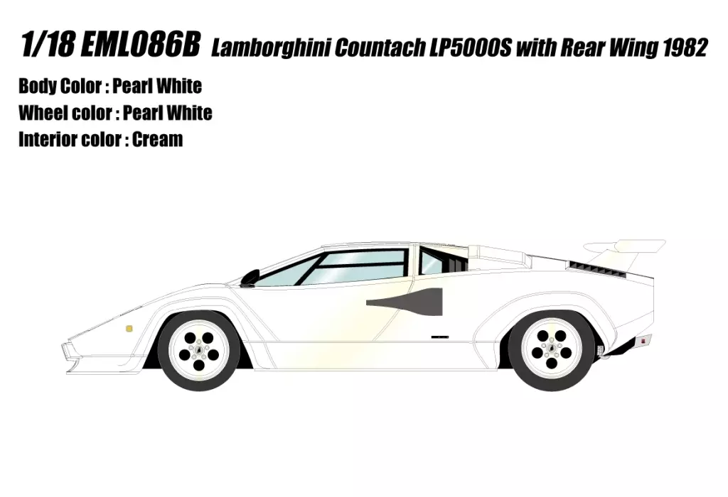 1/18 Lamborghini Countach LP5000S 1982 with Rear Wing (Pearl White x ...