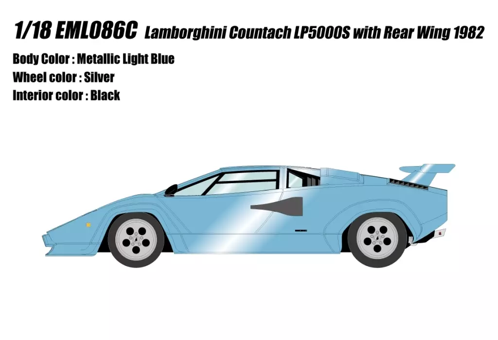 ミニカー　1/18 Lamborghini Countach LP5000S 1982 with Rear Wing(ブラック×ブラックインテリア) [EML086D] Minicar 1/18 Lamborghini Countach Lp5000S 1982 With Rear