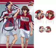 "Blu-ray/DVD-Box Technologies Shin Tennis-no Oji-sama U-17 WORLD CUP" Animate Purchase benefits with A3 clear poster & metal badge (2 pieces) & acrylic coaster set with stand (2 pieces) using illustration by Shusuke Fuji and Atobe Keigo.