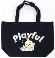 Rabbit Tote Bag Playful Navy Blue "Little Kawa is Little Cute"