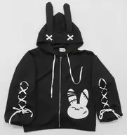 うさぎプリント うさ耳パーカー ブラック×ホワイト Mサイズ 「松みこる×Favorite」