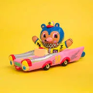 SUNDAY BEAR PINKCAR-サンデー・ベア(ピンクカー)- ソフビフィギュア