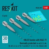 1/48 MK. 83 1,000 Pound Bomb w/MAU-91 Delayed Falling Device (Navy Type) (4 Pieces) Detail-Up Parts [RSK48-0498]