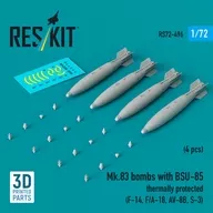 1/72 MK. 83 1,000 Pound Bomb w/BSU-85 Delayed Falling Device (Navy Type) (4 Pieces) Detail-Up Parts [RSK72-0496]