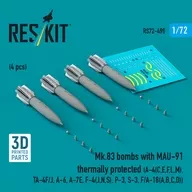 1/72 MK. 83 1,000 Pound Bomb w/MAU-91 Delayed Falling Device (Navy Type) (4 Pieces) Detail-Up Parts [RSK72-0498]