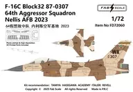 1/72 F-16C ブロック32 87-0307 米空軍 第64アグレッサー飛行隊 ネリス空軍基地 2023年 (エッチング ＆ 3Dプリントパーツ付) ディティールアップパーツ [FABD72060]
