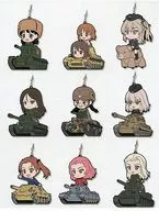9-Type Set Everyone's Gathering! ver. Big Rubber Strap Mini Character Irasute Rissyonzu "Ichiban KUJI Premium GIRLS & PANZER Theater Version ~ Tank Road Is a Girl's Pastime! ~" K Prize