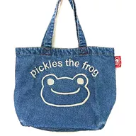 Bolsa de mano bordada de cara (denim) "pickles the frog pickles"