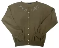 Cardigan with Yamato & March & Nagi tree embroidery & beads, Khaki Free Size "Ideal Seven ×earth Music & Ecology Japan Label"