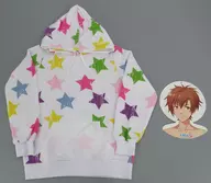 ピースパレード!柄 レインボースターパーカ(ビッグフェイスラベル付き) ホワイト レディースLサイズ 「ドリフェス!×しまむら」