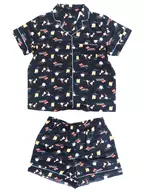 総柄 ちいかわたちの夏休み サテンパジャマ(半袖＆ショートパンツ) ネイビー 女性用Lサイズ 「ちいかわ なんか小さくてかわいいやつ×GU」