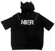 ロゴ/ももしきイラスト 猫耳付き2WAYオフショルダー ブラック フリーサイズ 「ももしき×NieR CLOTHING」