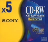 Paquete de 5 discos CD-RW 650 MB para datos de Sony [EJ5CD-RW 650]