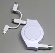 オウルテック 3in1超タフケーブル 1m マルチコネクタータイプ 巻き取り式 (ホワイト) [OWL-CBRKMLC10-WH]