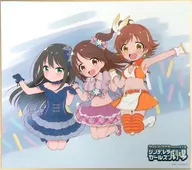 "Blu-ray/DVD Idol Master Cinderella Girls Theatre", papel colorido com ilustrações desenhadas em anime de Rin, Uzuki e Mio, privilégio de compra de todos os volumes de sofmap