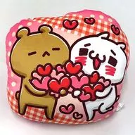 Nyanko & bear (heart-shaped) cushion "I love you too much, I love you too much. X Shimamura"