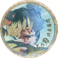 善逸 Agatsuma (with eyes closed / with hemorrhage)' Demon Slayer: Kimetsu no Yaiba Infinite Train Edition, Yukaku Edition Character Khaka Emaki Cafe in ufotable Cafe× Machi ★ Asobi CAFE End-No Maki 57 mm hot stamping KUJI Hiki metal badge B'