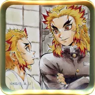 煉獄杏寿郎＆煉獄千寿郎 歴代特別編集版提供イラストスクエア缶バッジ 「鬼滅の刃×ufotable DINING 鬼滅シアター開催記念 THEATER DINING 無限列車編」 お楽しみくじ景品
