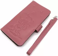Pink Genuine Leather Pocketbook Type Smartphone Case Slide-Type Multi-Type "PEANUTS"