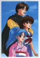 "YuYu HAKUSHO" laminate card featuring Koemma, Botan and Hotaru (blue background)