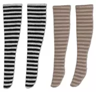 PNS Striped Knee Socks III Aset (White x Black Striped, Brown x Beige Striped)