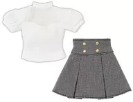 1/6 q' zBODY Decollete See-Through Top & Mini Skirt Set (White x Black Check)