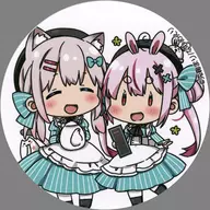 Tomari Mari & Eri Natsume (Mini Character / Cafe Costume) Coaster 「 virtual YouTuber Tomari Mari x Eri Natsume Collaboration Cafe MariEriCafe 」 Drink Order Special First Half