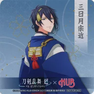 Mikazuki Soko original coaster "Tsurugi Ranmaimawari-Keden Chikakashi Samurai-Umonora - × HUB" collaboration menu order bonus