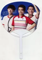 Uchiwa fan "Musical 『 THE PRINCE OF TENNIS 』 4th Season Seigaku vs Higa POP SHOP" by Koto OYAMA (Satoshi HORIO), Nakamutsu KATO (Katsuro KATO), and Koto Minato NAKAGAWA (Katsuo MIZUNO)