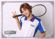 Reo Honda (Eiji Kikumaru) / Horizontal, Upper body, Uniform White Blue, Right Hand Piece, Right Hand Racket, Character Tomoshot / Musical 『 THE PRINCE OF TENNIS 3rd Season "Seigaku vs Fudomine" 』 Seat Winner Another Official photo