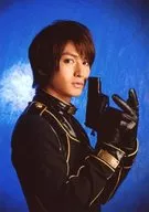 Ryo Matsuda (Umi 棠鋭 Toshi) / Upper body / Costume black / Facing right / Gun on mouth / Background blue / Character Actor shot / Event 「 Messiah - Chapter of Hidden Color - 」