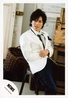 NEWS / Shigeaki Kato / Knee-up, sitting, costume white, black, two handed crossing / Official Official photo