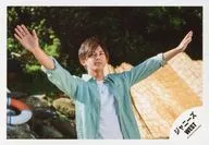 Johnny's West / Nozomu Kotaki / Horizontal / Upper Body / Shirt Light Blue / Inner White / Double-hand Spread / Body Facing Right / Top Left Eye / Background Outdoor / 『 Life Is Wonderful 』 PV & Jacque Photo / Official Official photo