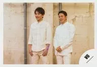 V6 / Hiroshi Nagano / Junichi Okada / Horizontal / Above-the-knee / Shirt white / Body facing left / Both hands of Nagano Pocket / Both hands of Okada Layered / "Beautiful World/by your side" PV & Jacque Shooting & Special Film Shooting / Official Official photo