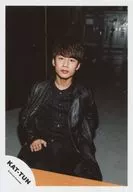 KAT-TUN / Yuichi Nakamaru / Knee-Up, Sitting, Costume Black, Right Hand and Right Foot, Left Hand Back, Face Front / 16 Spring Pants & Goods Photo Shoot / Official Official photo