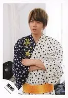 NEWS / Takahisa Masuda / Upper Hanshin / Yukata Blue / White / Star Pattern / Obi Yellow / Arm Band / Eye Line Left / Background White / Official Official photo